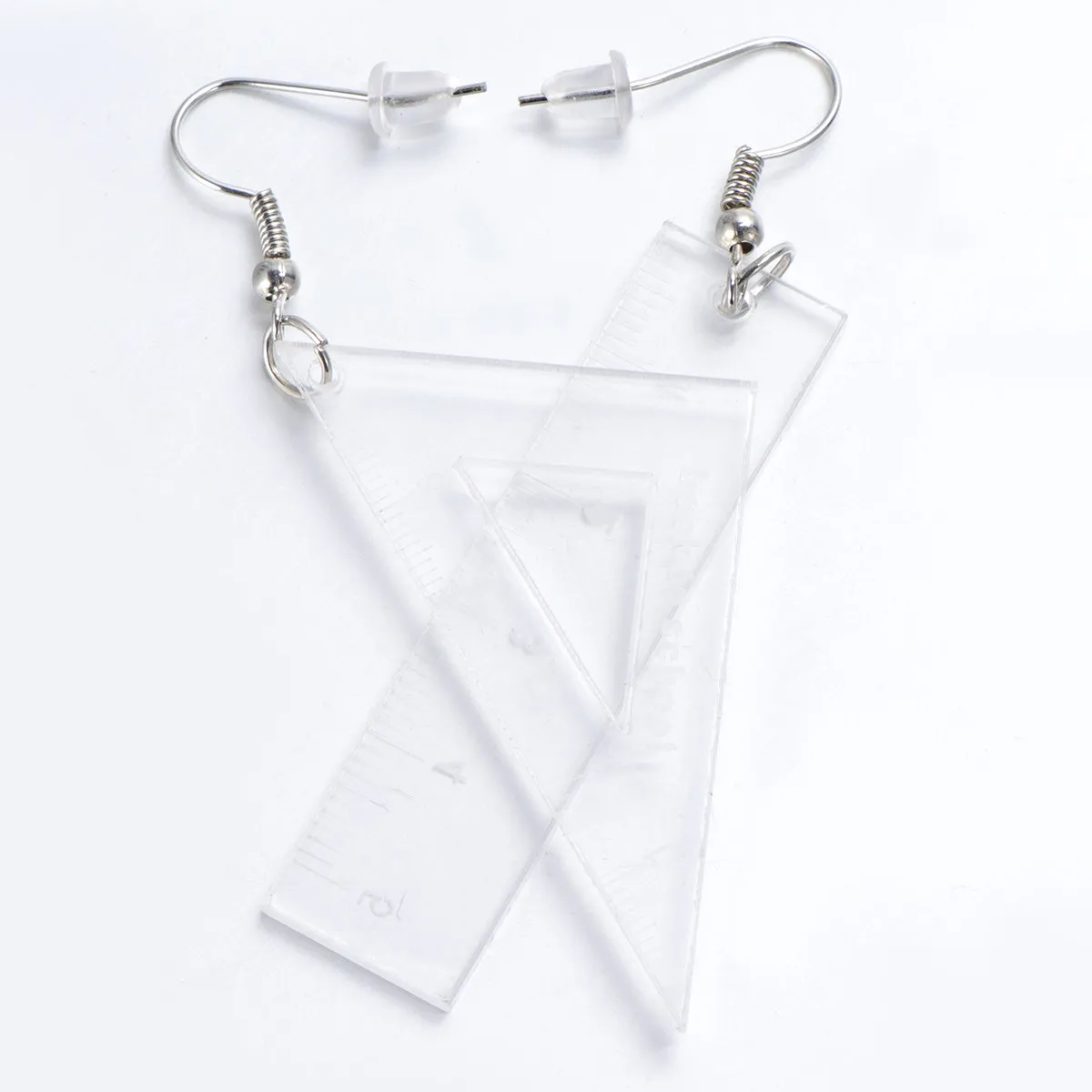 1Pair Transparent Creative Ruler Earrings Triangular Straight Rule Dangle Jewelry for Women Office Party Dinner Gift Girls
