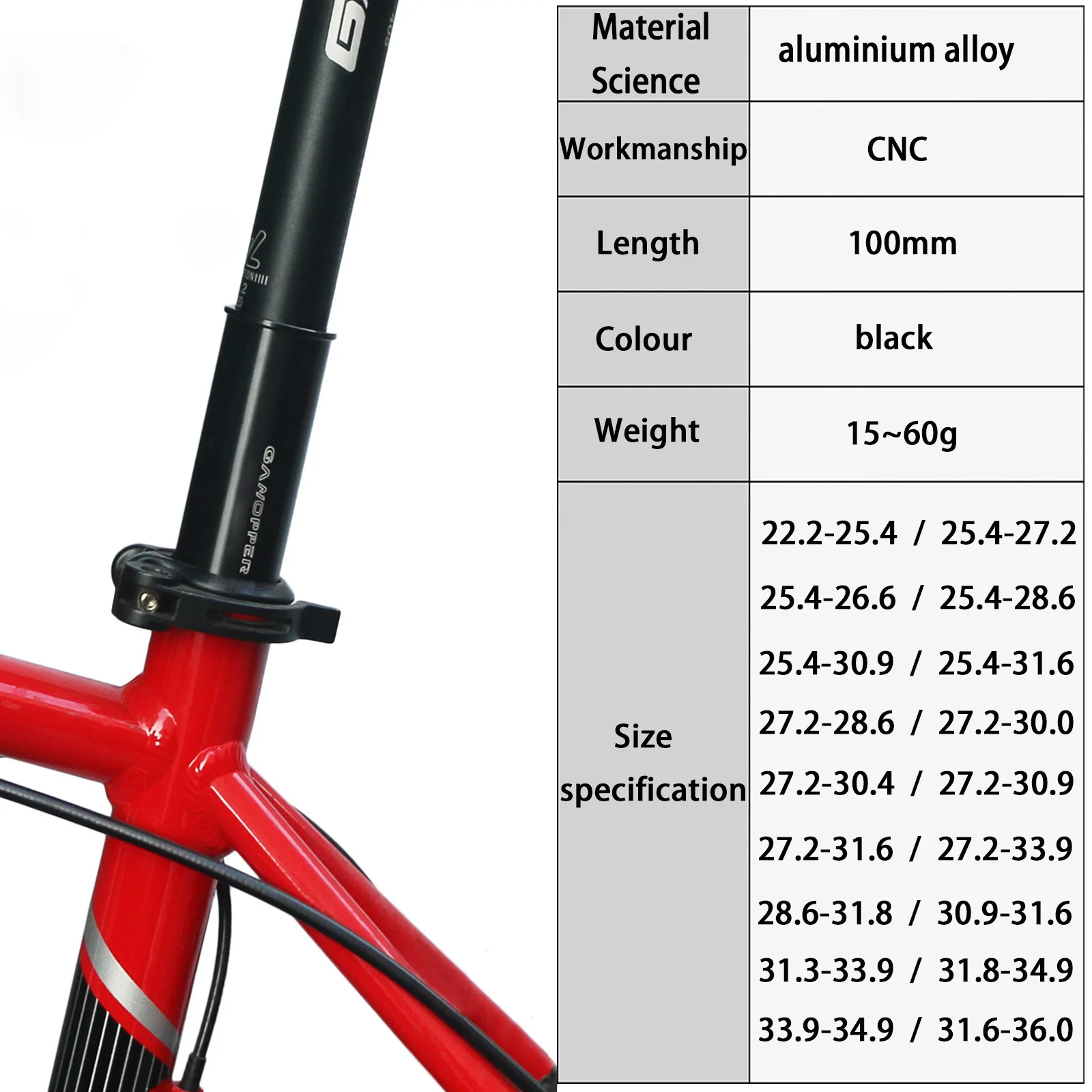 Bicycle Seatpost Adapter MTB Road Bike Seat Post Shim 22.2 25.4 27.2 to 28.6 30 30.4  30.9 31.6 31.8 33.9 34.9 Reducing Sleeve