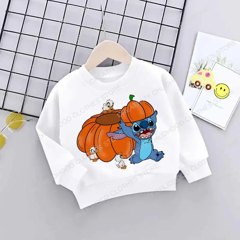 Stitch Halloween Kid Sweatshirts Children\'s Kawaii Pumpkin Pullover Cartoons Boy Girl Hoodies Casual Little Baby Hip Hop Clothes