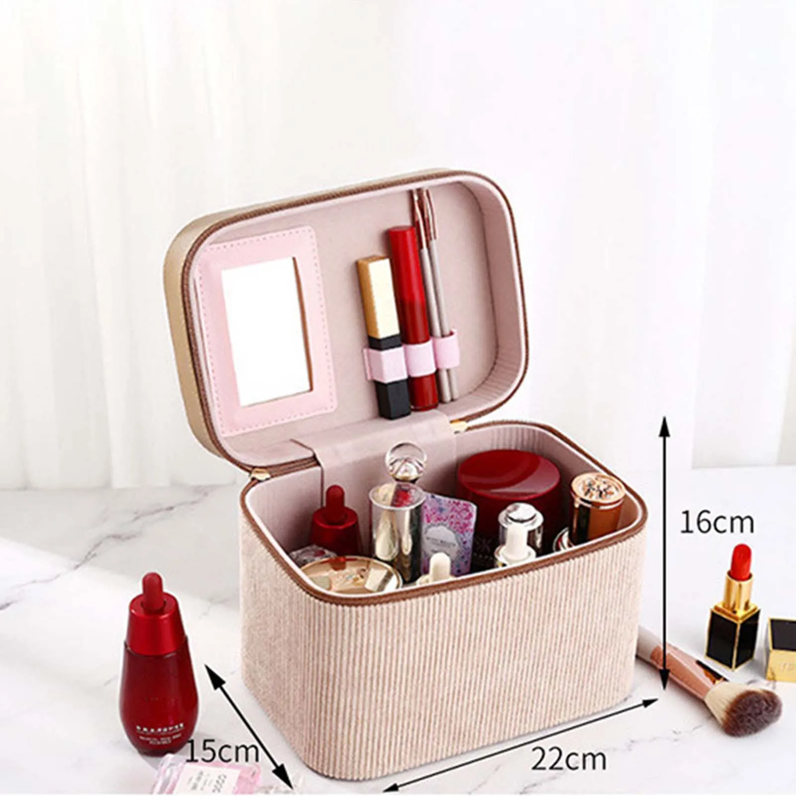 Double-Layer Makeup Bag With Mirror Lightweight Cosmetic Storage Bag Travel Storage Supplies Large Capacity Cosmetic Bag