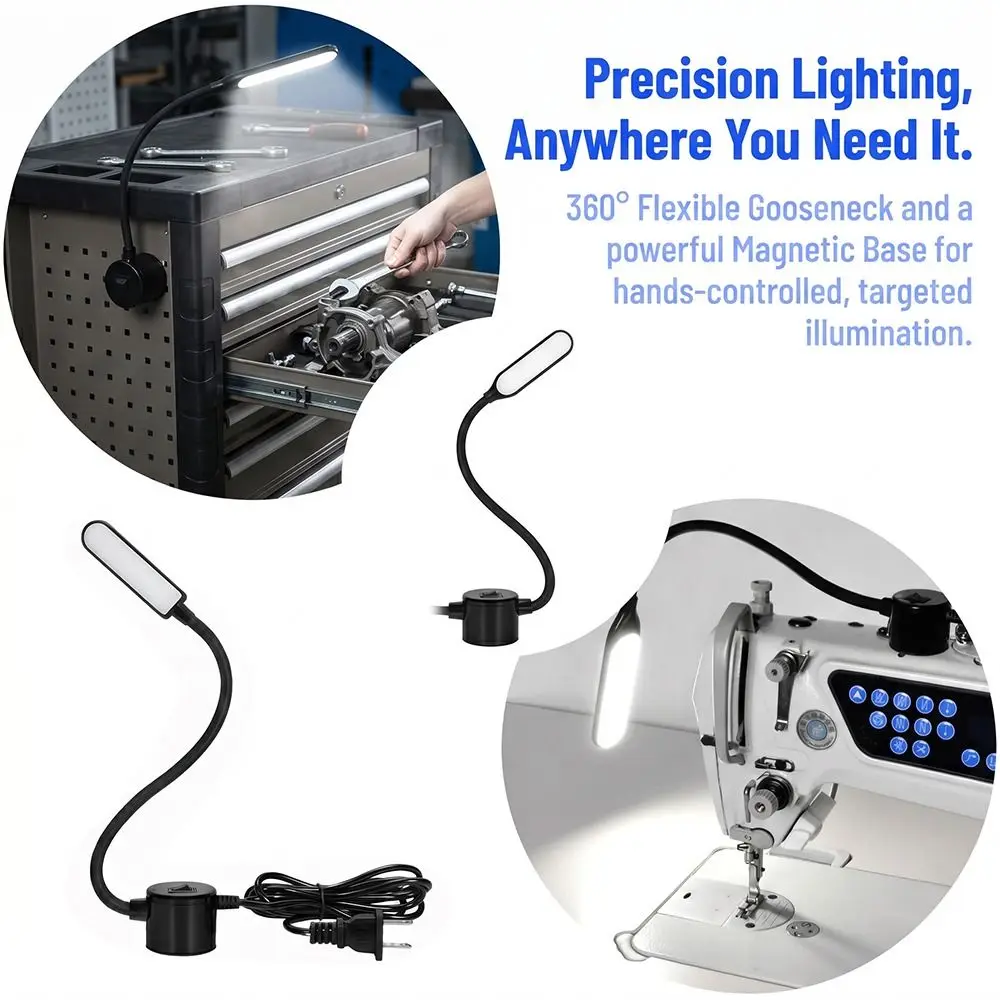 

High Brightness Led Sewing Machine Light Magnetic Base Flexible Gooseneck Magnetic Base Light Work Lights Eye-protecting