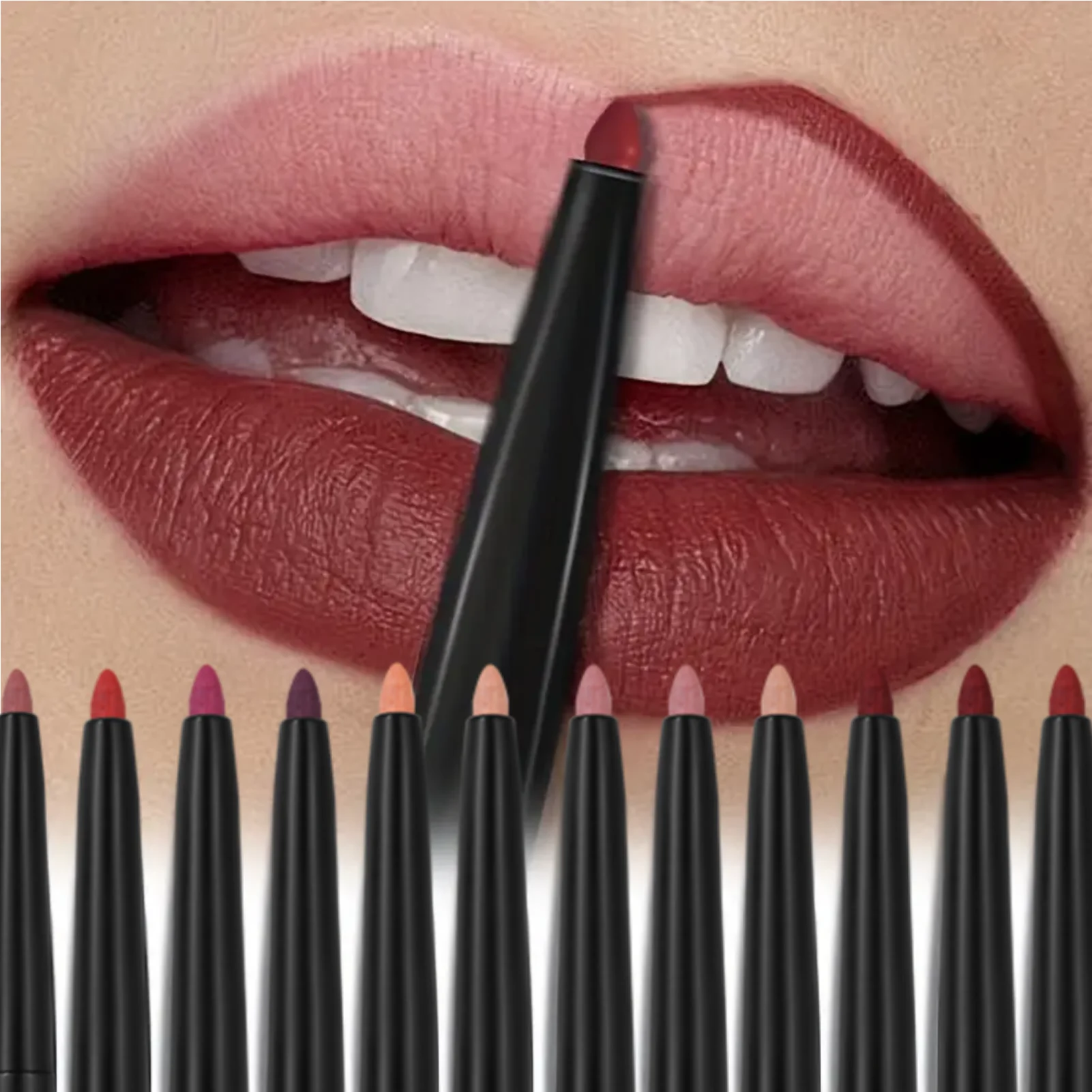 قطعة واحدة من محدد الشفاه غير اللامع يدوم طويلاً، ألوان مقاومة للماء سهلة الانزلاق وتحديد خطوط الشفاه، مناسبة لجميع أنواع الهدايا المثالية