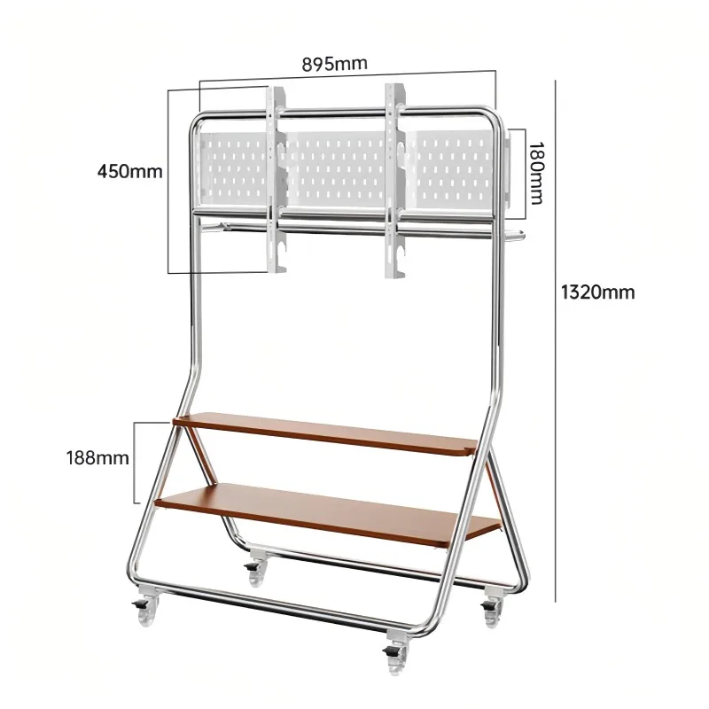 Heavy Duty Stainless Steel Mobile TV Trolley Wheels Liquid Lock TV Cart Mobile LCD Floor Stand with Mounts for Professional