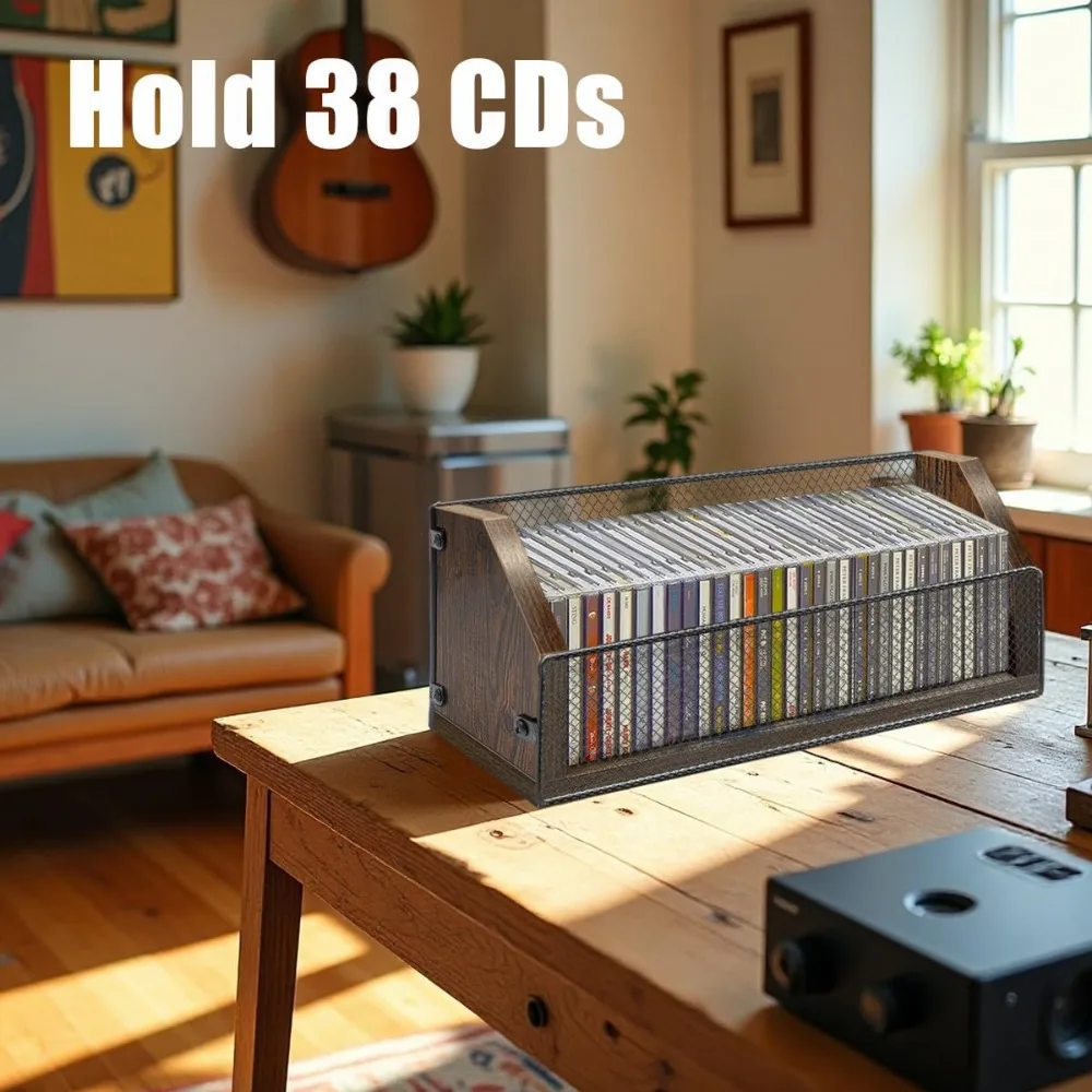 CD Storage Holder CD Case, Wooden CD Organizer Rack, Retro-style CD Rack Shelf Holds Up 32 CDs, Perfect Ideal for Storaging CDs