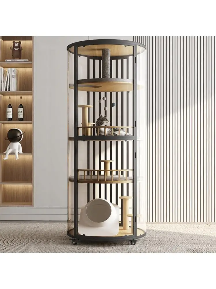 

Small and Medium-sized Panoramic Cylindrical Cat Villa, 360 ° Cat Cage, Glass Cat Cabinet, Luxury Cat Nest, Solid Wood, Room