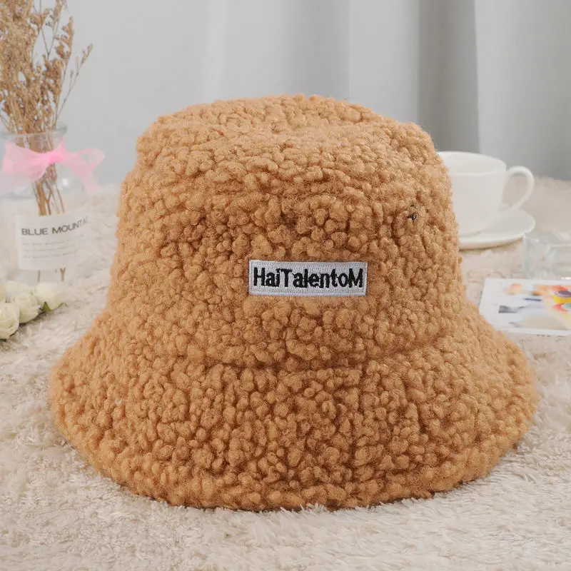 Lamb Wool Faux Female Hat Fur Warm Female Hat Faux Fur Winter Women\'s Bucket Hat Fisherman Outdoor Sun Hat Panama Lady Hat Cap