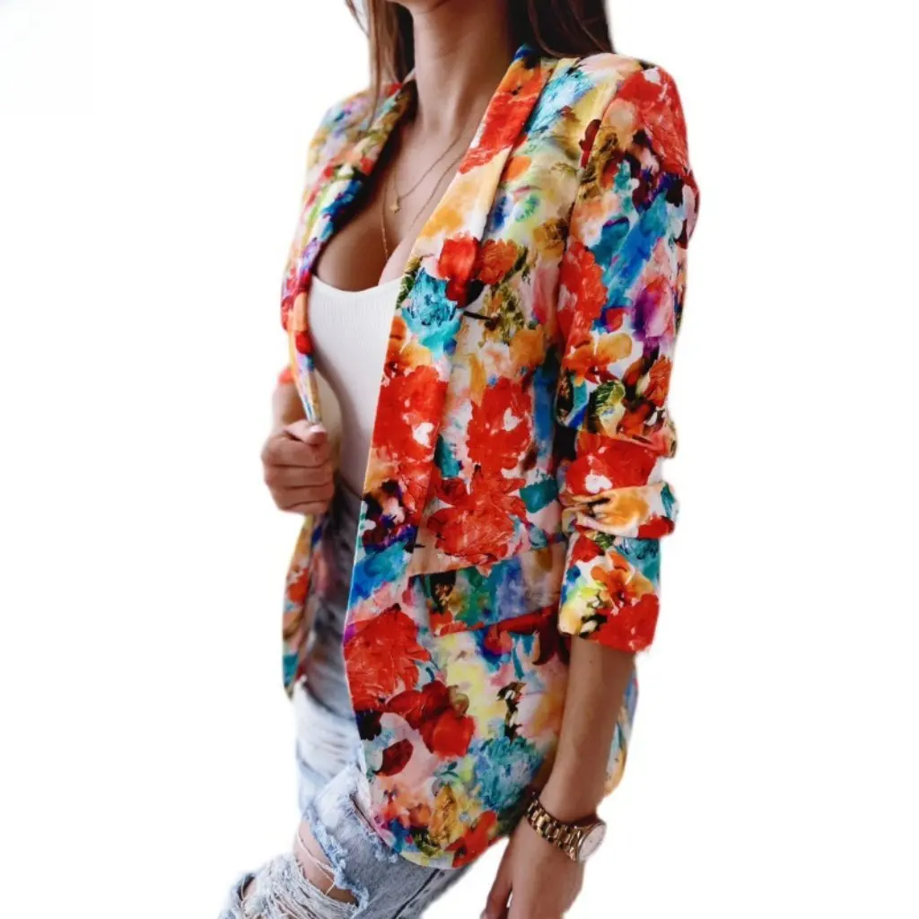 

Women's Printed Spring Suit Jacket Fashionable Top for Business Casual Wear