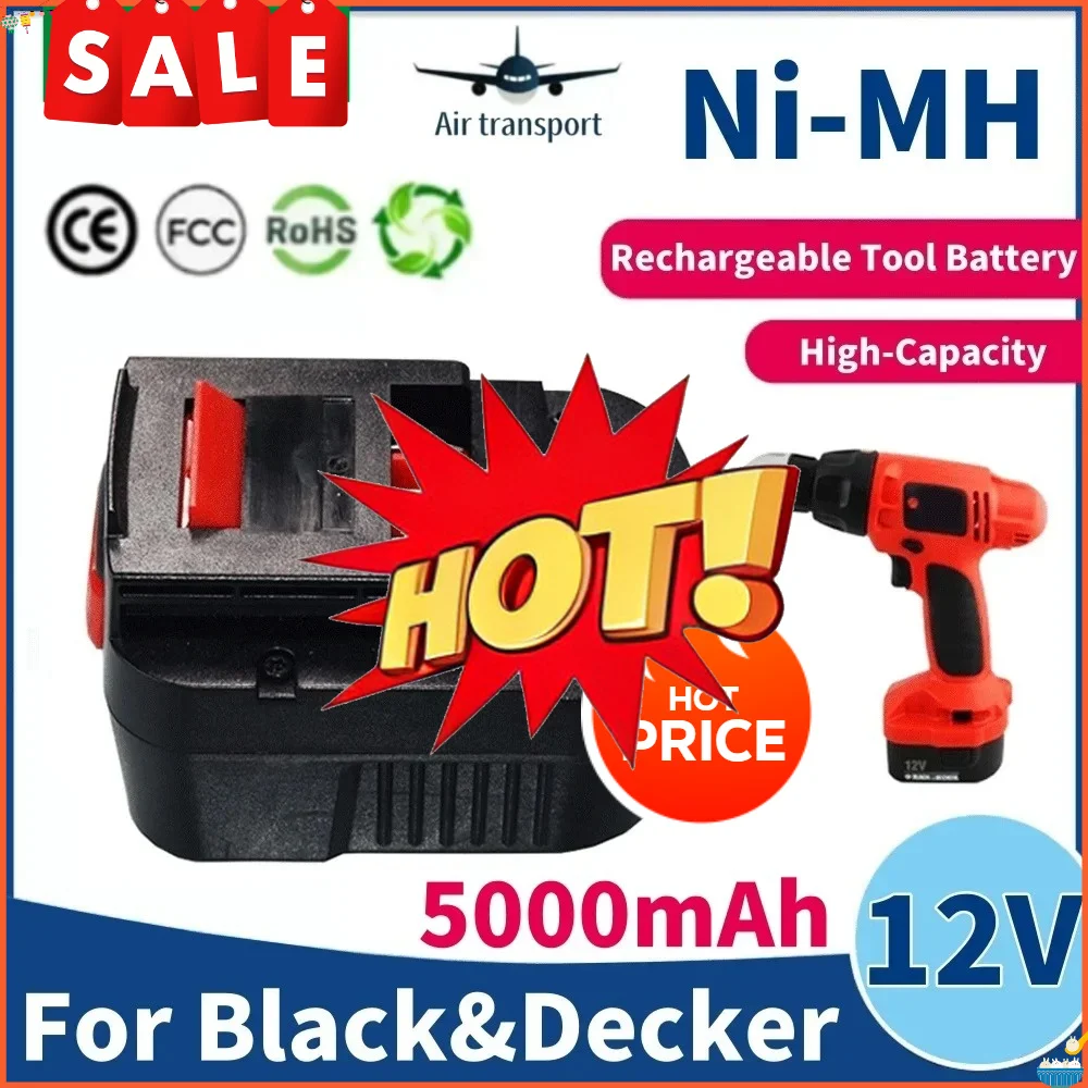 12V 5000mah RechargeableTool Battery ForBlack&Decker A12 A12EX FSB12 FS120B A1712 HP12K HP12 Ni-MH Replacement Drill Battery