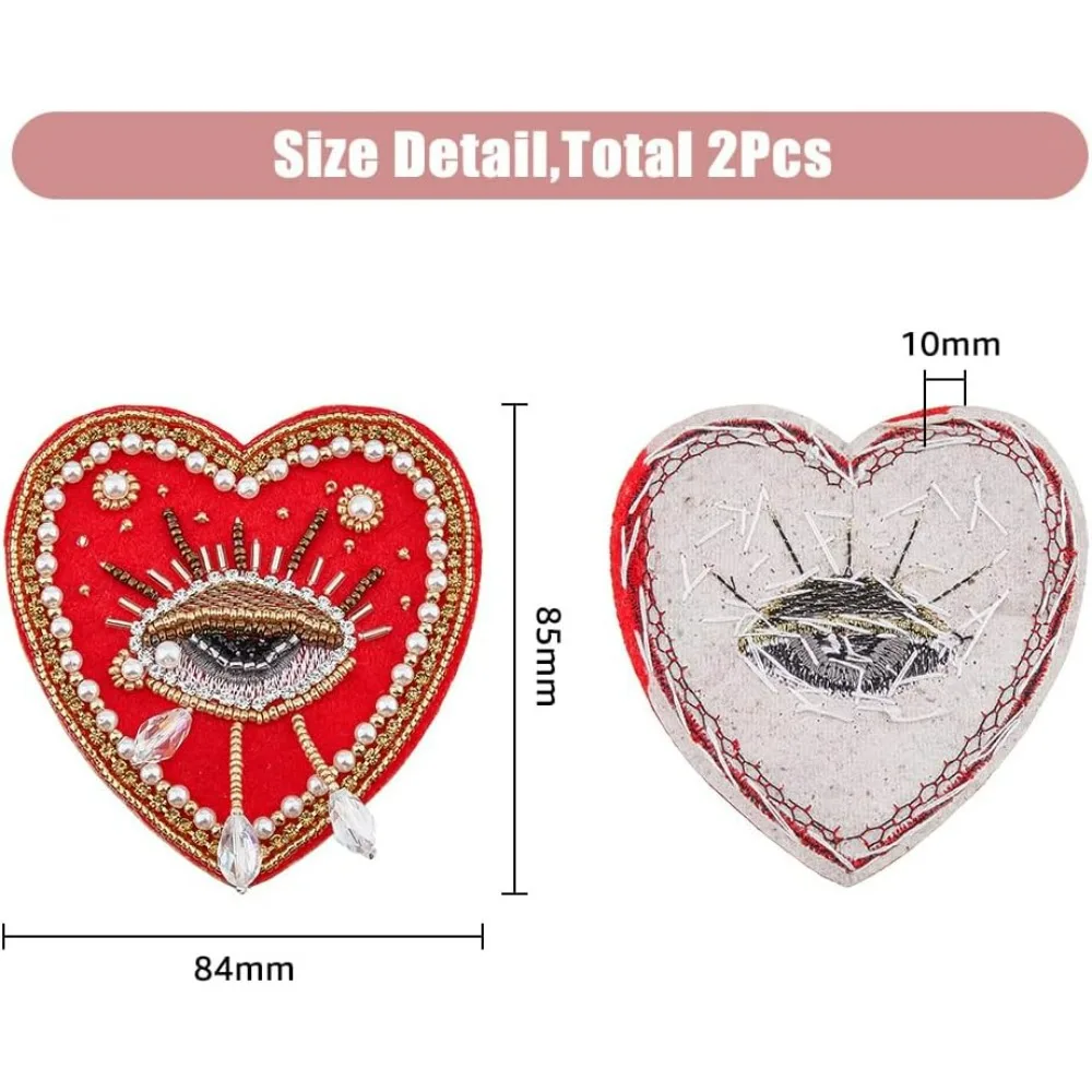 2Pcs Red Weeping Eye Appliques Patch Embroidery Sew on Clothing Patches 85x84x10mm Vintage Pearl Glass Beaded Sewing Handmade