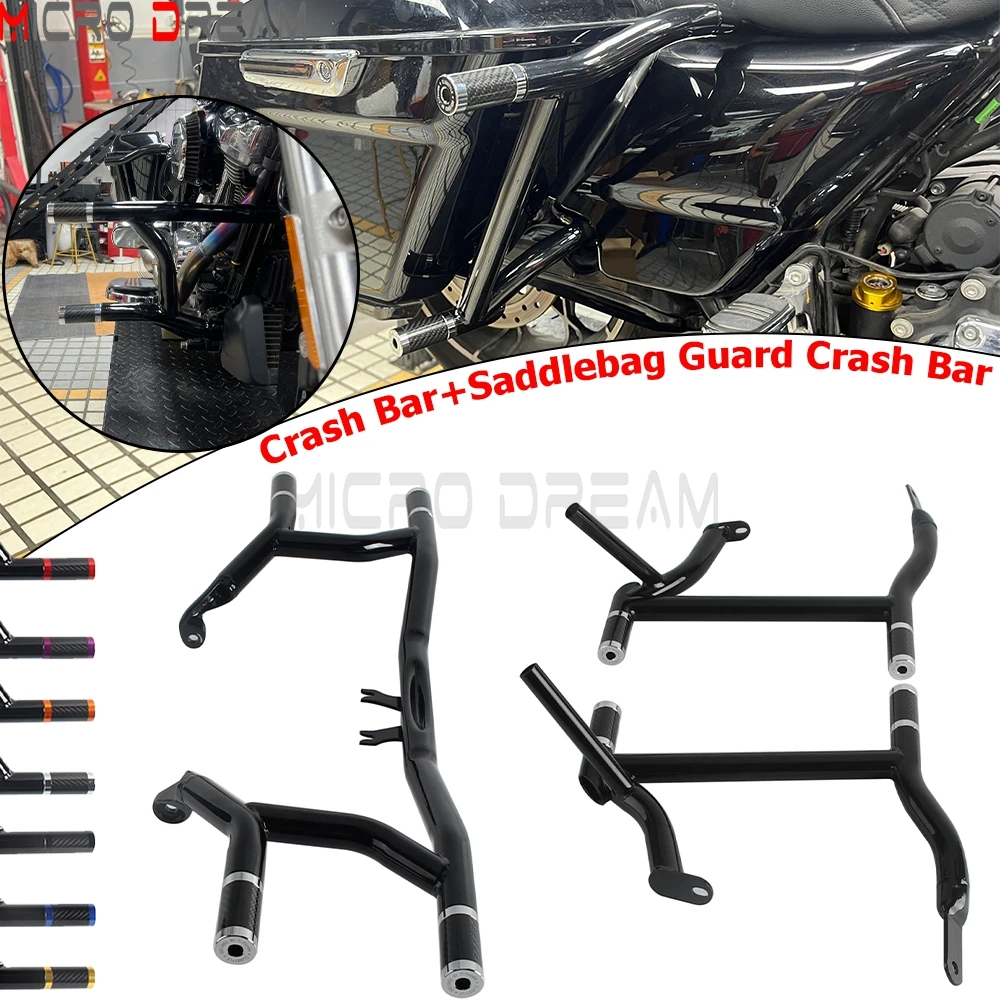 

Motocycle Saddlebag Guard Crash Bar Front Engine Guard W/Slider End For 2014-2025 Harley Touring Highway King FLHFB CVO FLHXSE