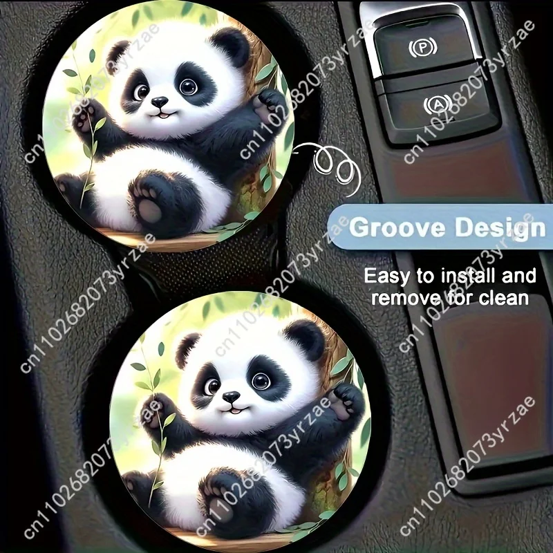 

Panda Car Coasters 2pcs Absorbent Anti Slip Car Coasters Scalding Waterproof Easy Clean Car Interior Accessories