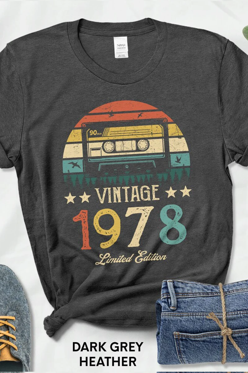 Camiseta de Cassette Retro para mujer, ropa de calle de moda de verano, regalo de fiesta de cumpleaños, 46 años, 1978