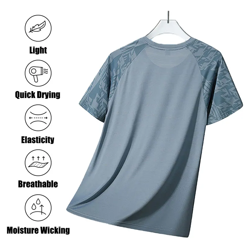 Men's Running Printed Sports T-Shirt Summer Training Moisture Wicking Ice Silk Short Sleeves Men Jogging Quick-Drying T-Shirt