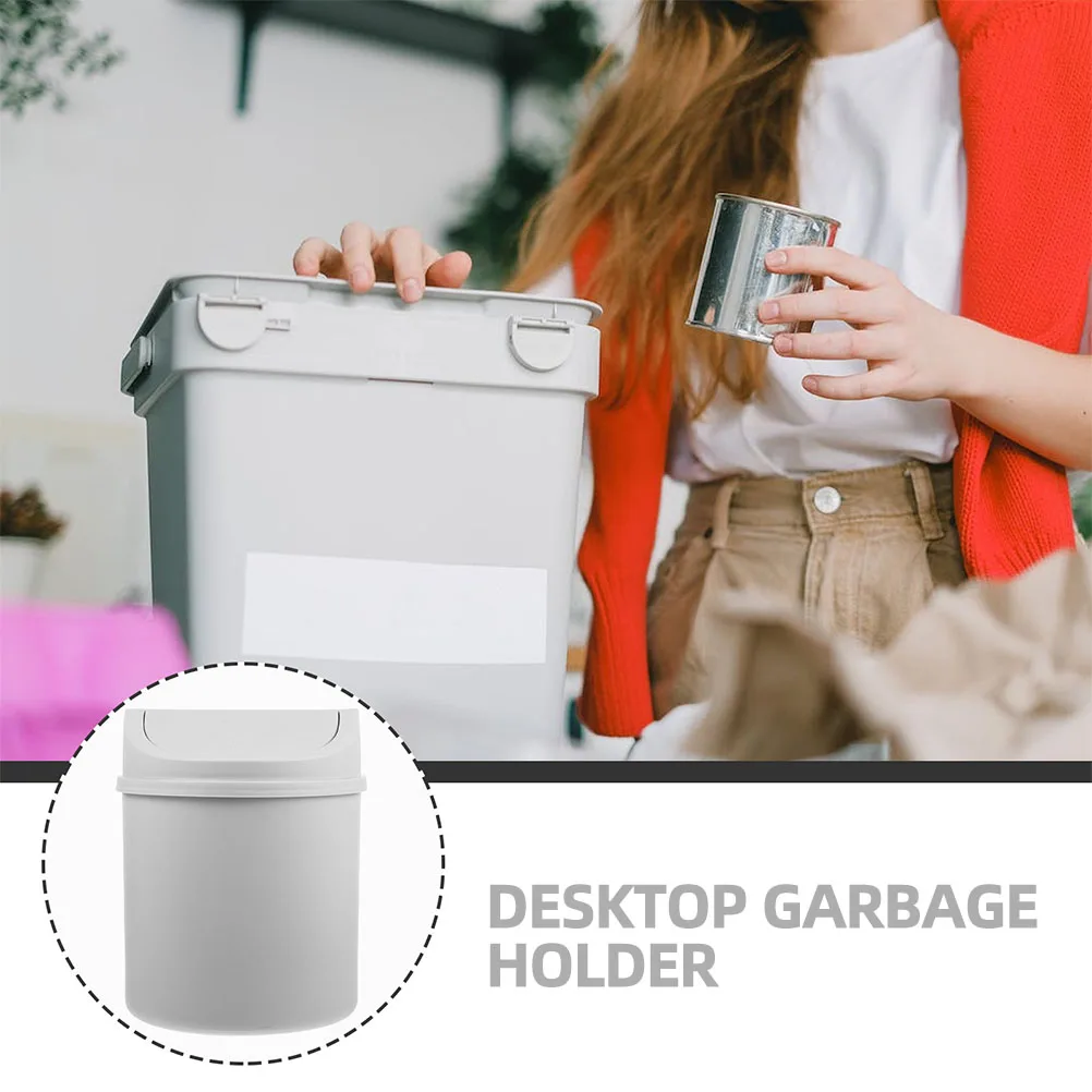 

2 Pcs Grey Mini Trash Can with Lid for Desk Office Home Kitchen Bedroom Bathroom Garbage Bin Small Size Lightweight PP Material