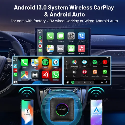 Imagen 2 del producto Carlinkit Ai Box Android 13 Led inalámbrico Android Auto y CarPlay Smart Tv Box QCM6225 compatible con Youtube Netflix accesorios de coche