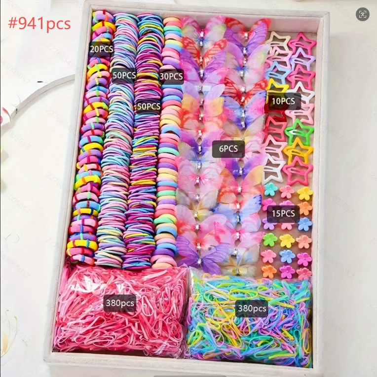 

941 комплект ярких и милых нарядов для девочек | В комплект входят различные заколки, резинки для волос, цветы и двухслойные банты для волос.