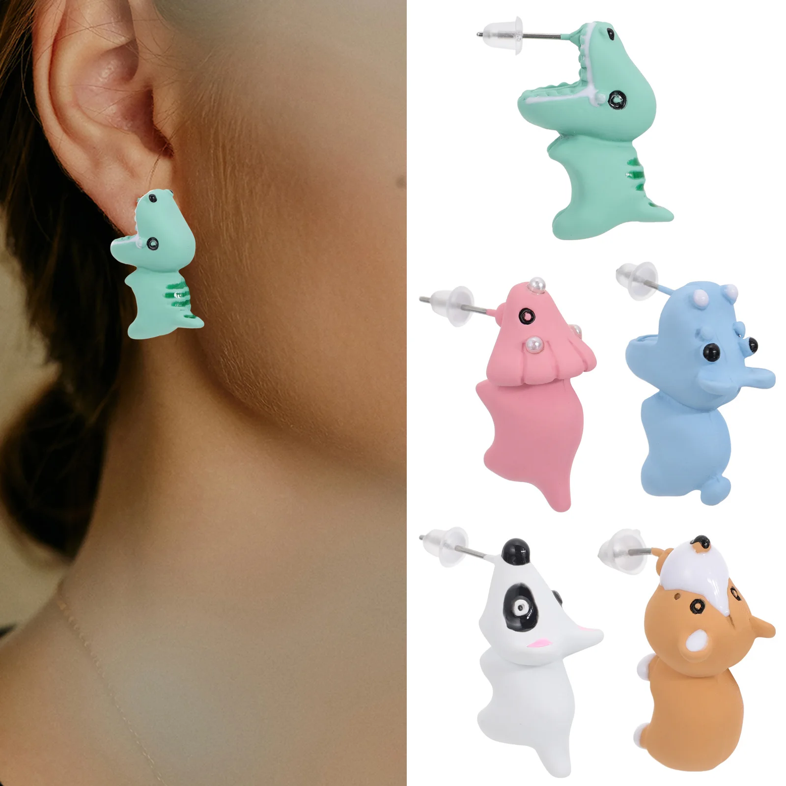 أقراط ديناصور أنيقة فريدة من نوعها على شكل حيوان ترصيع الأذن العصرية لقطرات الأذن وإكسسوارات الأذن العصرية