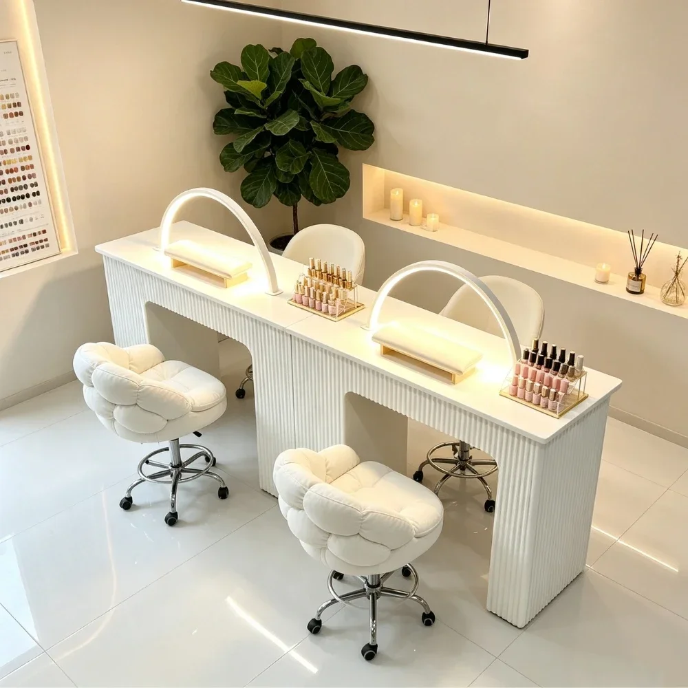 9Opening Ceremony Morandi Manicure White Nail Tables For Nail Salon, Ready-to-Use Nail Desk With Scratch-Resistant Surface,Beaut