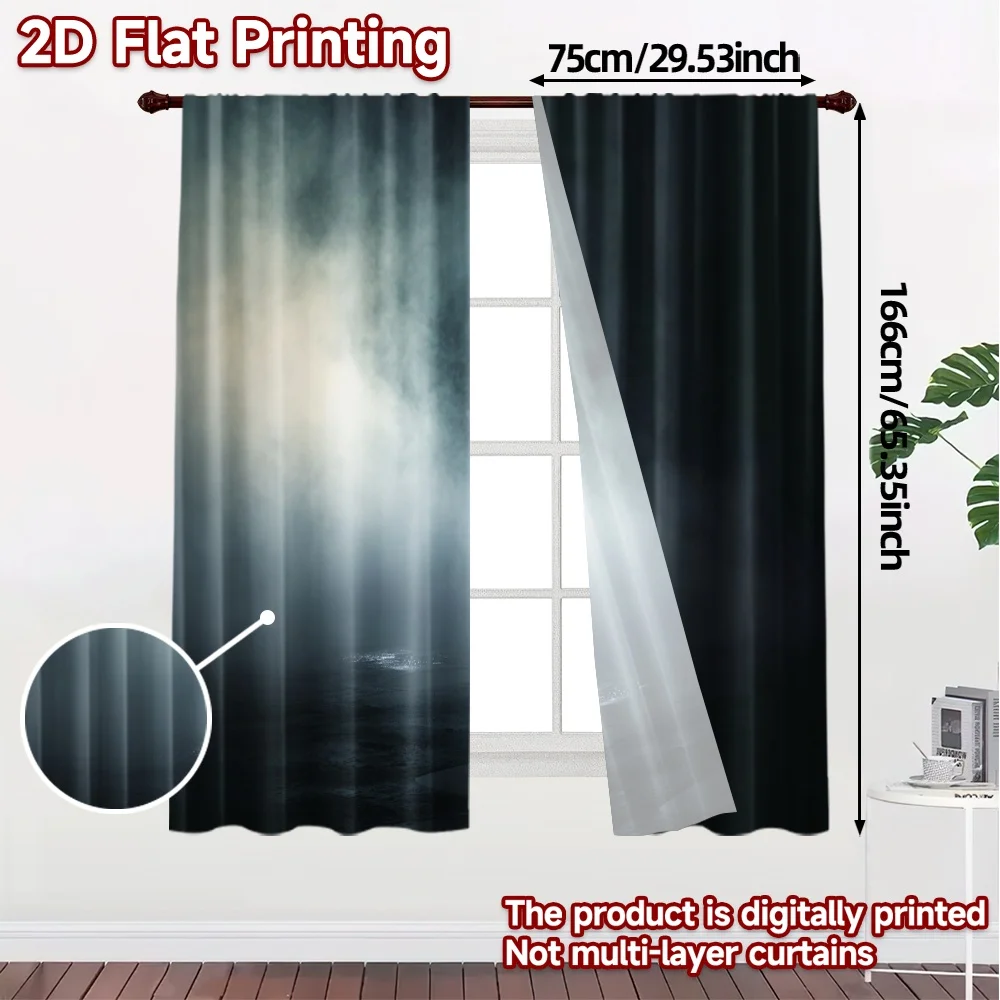 2pcs, 2D FLAT PRINTING Curtains (Without Rod) Mystic Haze Popular Curtains&Window Treatment Polyester Easy Install Curtains
