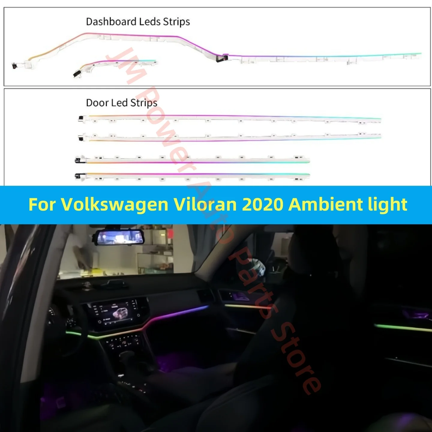 Automotive Ambient light suitable for Volkswagen Viloran Door LED trim 64 color Atmosphere modification APP Screen control
