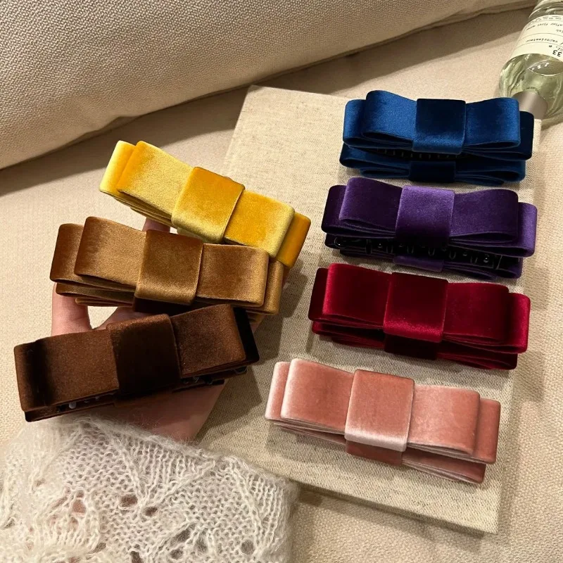 French Elegant Velvet Bow Banana Hair Clip Female Retro Ponytail Vertical Claw Clip Daily Styling Hair Ornament For Girls