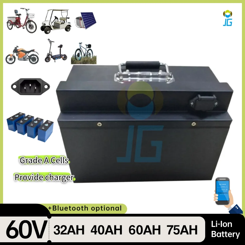 

JG Rechargeable 60V 40Ah 32Ah 60V 60Ah 75Ah Lithium Li-Ion Battery for Skateboard Vehicle