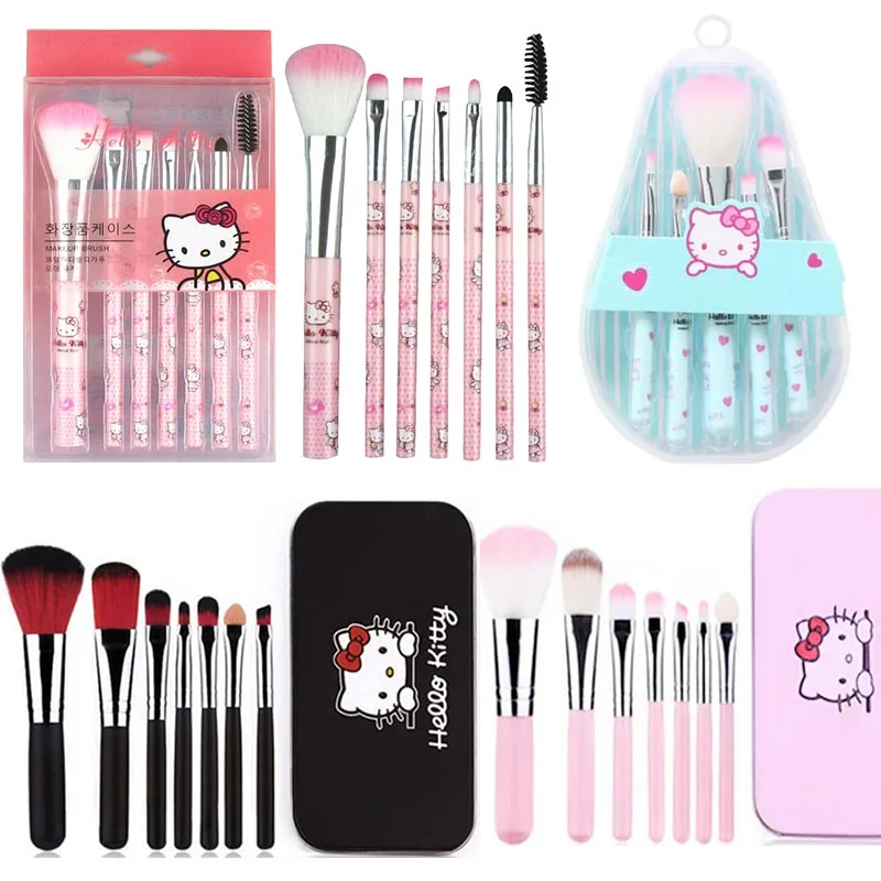 7/5pcs Sanrio Makeup Brush Set Soft Multifunctional Eyebrow Lip Eyeshadow Brush for Women Pink Black Iron Box Set Birthday Gifts