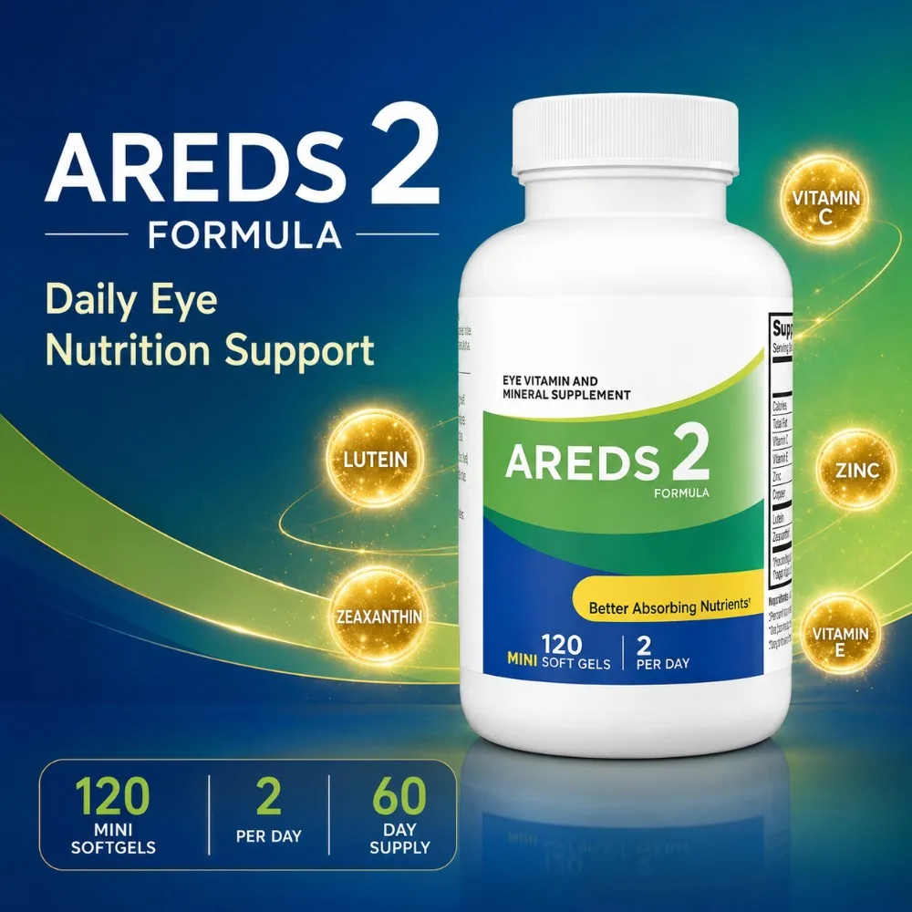 AREDS 2 Formula Eye Vitamin Supplement with Lutein, Zeaxanthin, Vitamin C, E, Zinc & Copper, 120 Mini Softgels for Vision Health