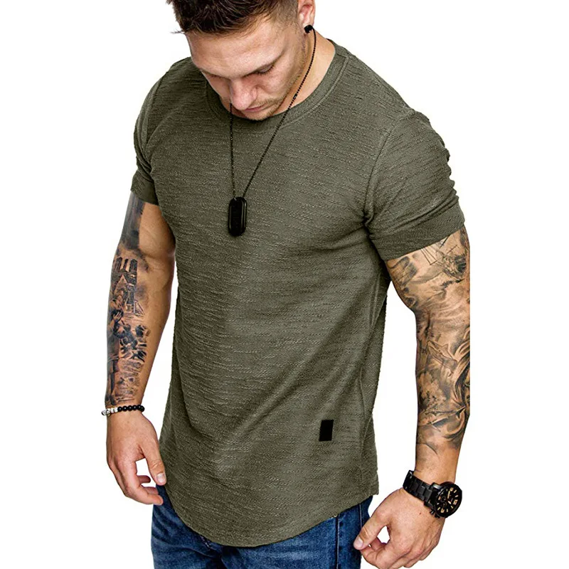 MRMT 2024 Brand New European Code Spring And Summer New Solid Color Leather Label Design Round Neck Men\'s Short-Sleeved T-Shirt