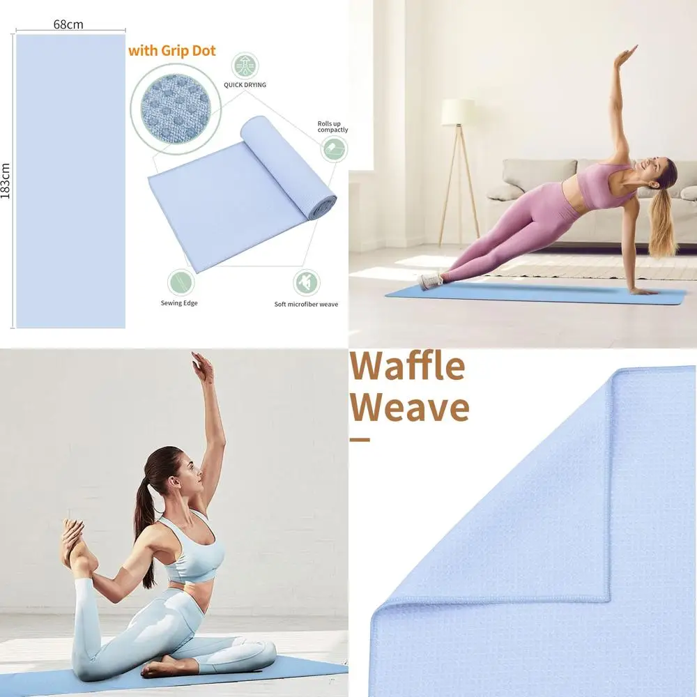 

3-Pack Non-Slip Yoga Mat Towels with Grip Dots for Hot Yoga, Sweat Absorbent Mats for Bikram, Pilates