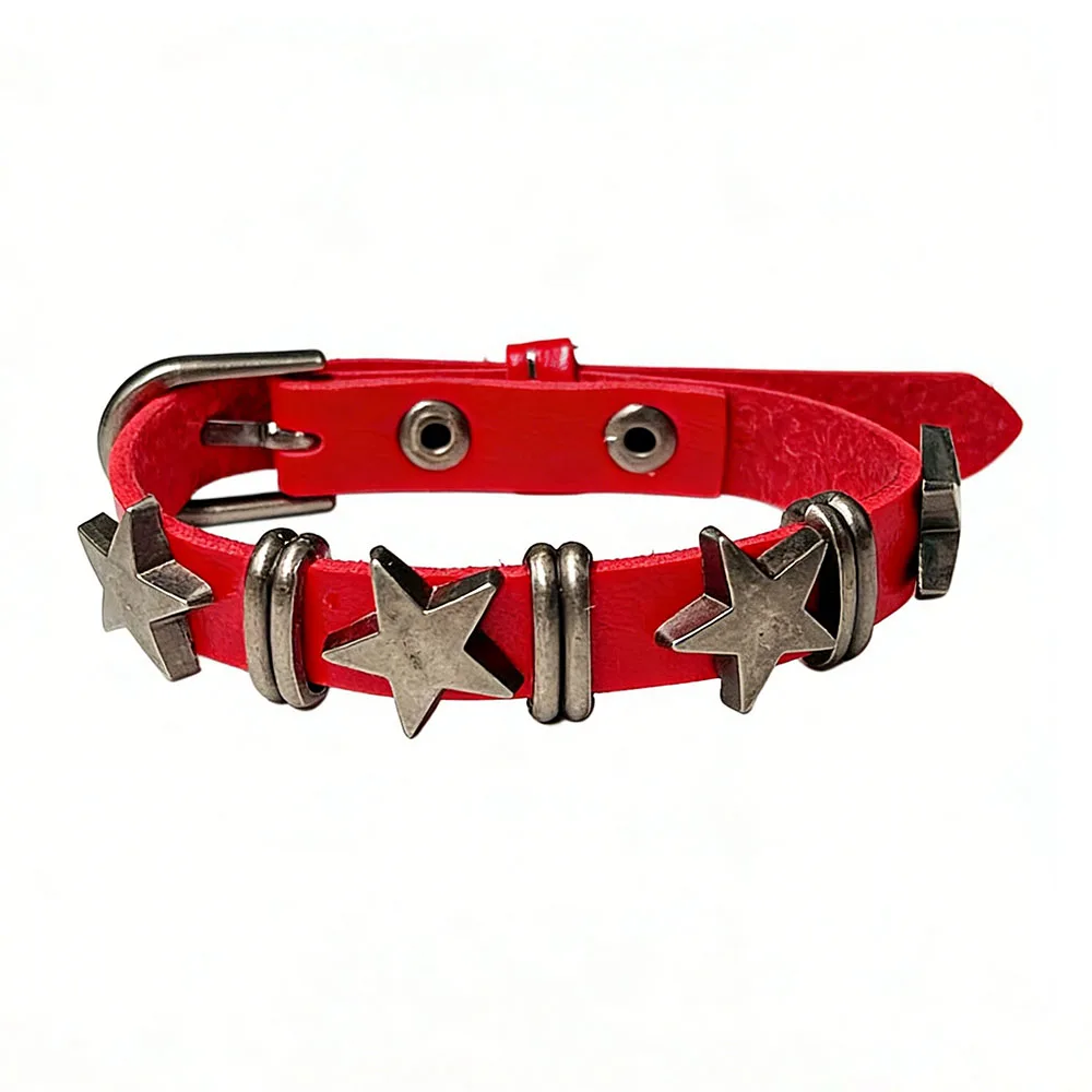 Y2K Star Studded PU Leather Bracelet for Women Men Adjustable Buckle Cuff Bracelet Gothic Punk Fashion Hand Jewelry Accessory