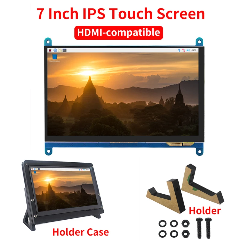 7 Inch Touch Screen for Raspberry Pi 4 Capacitive HDMI-compatible LCD Monitor with Holder for Orange Pi 5 Plus 3B 3B+ PC Windows