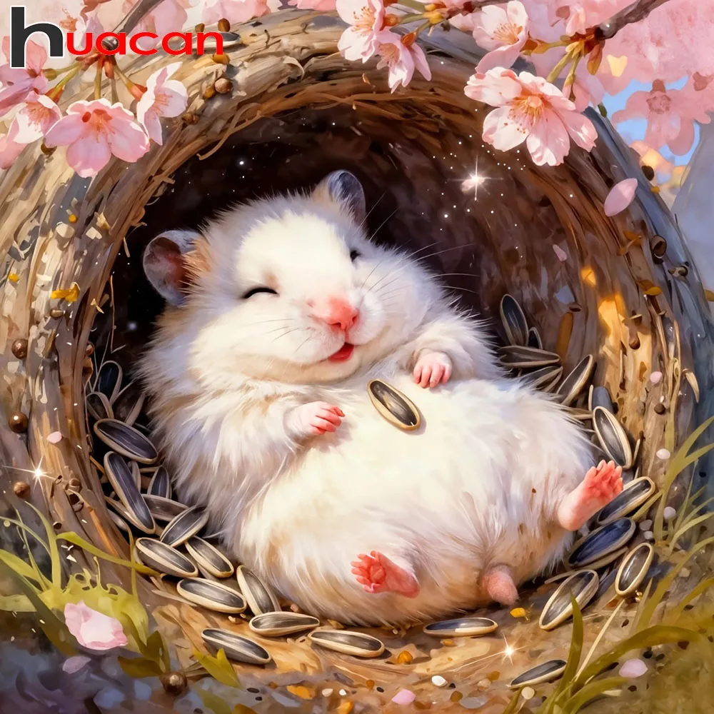 Huacan 5D DIY Diamond Painting Hamster Plum Blossom Diamond Mosaic Animal Flower New Collection 2026 Decorative Paintings