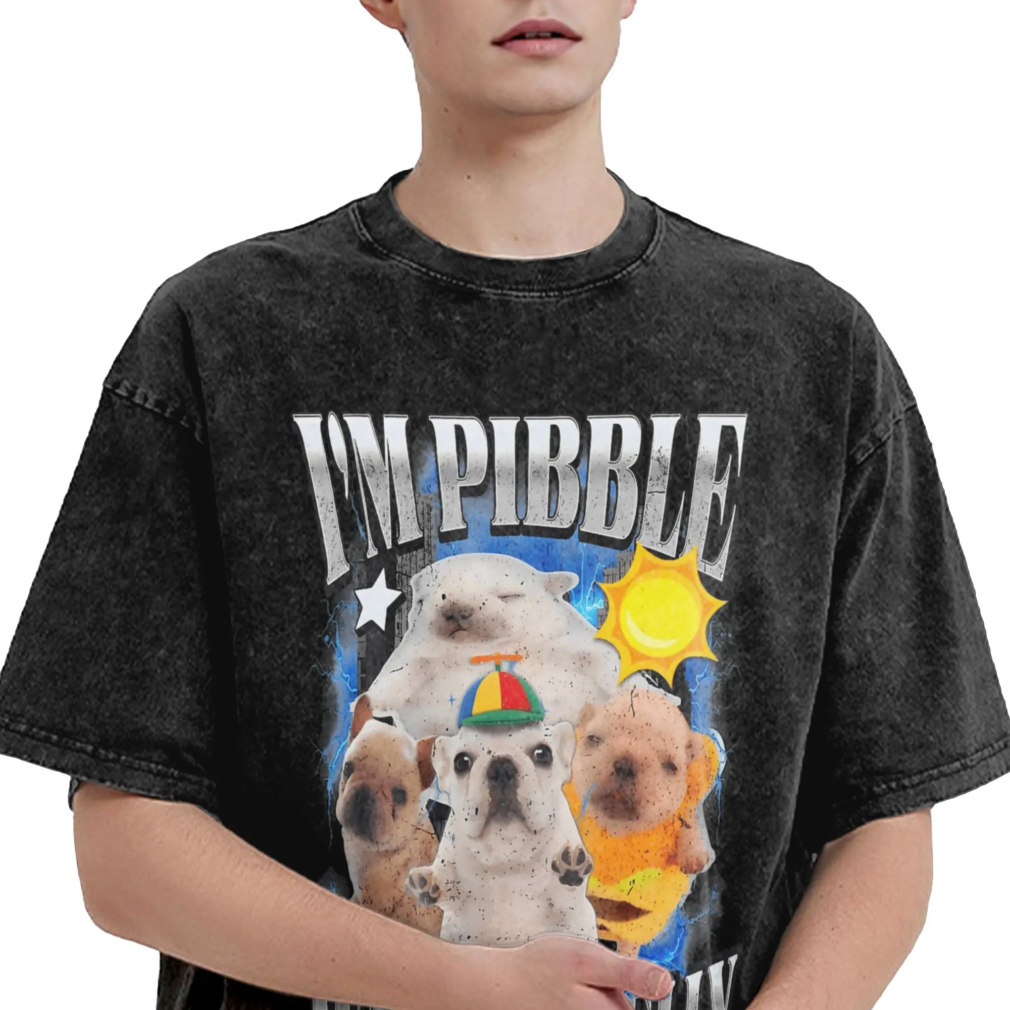 أنا Pibble الكلب جرو غسل بلدي غسلها تي شيرت الذكور Y2K متعة عادية تي شيرت الشاطئ س الرقبة Harajuku تيز ملابس كبيرة الحجم #2