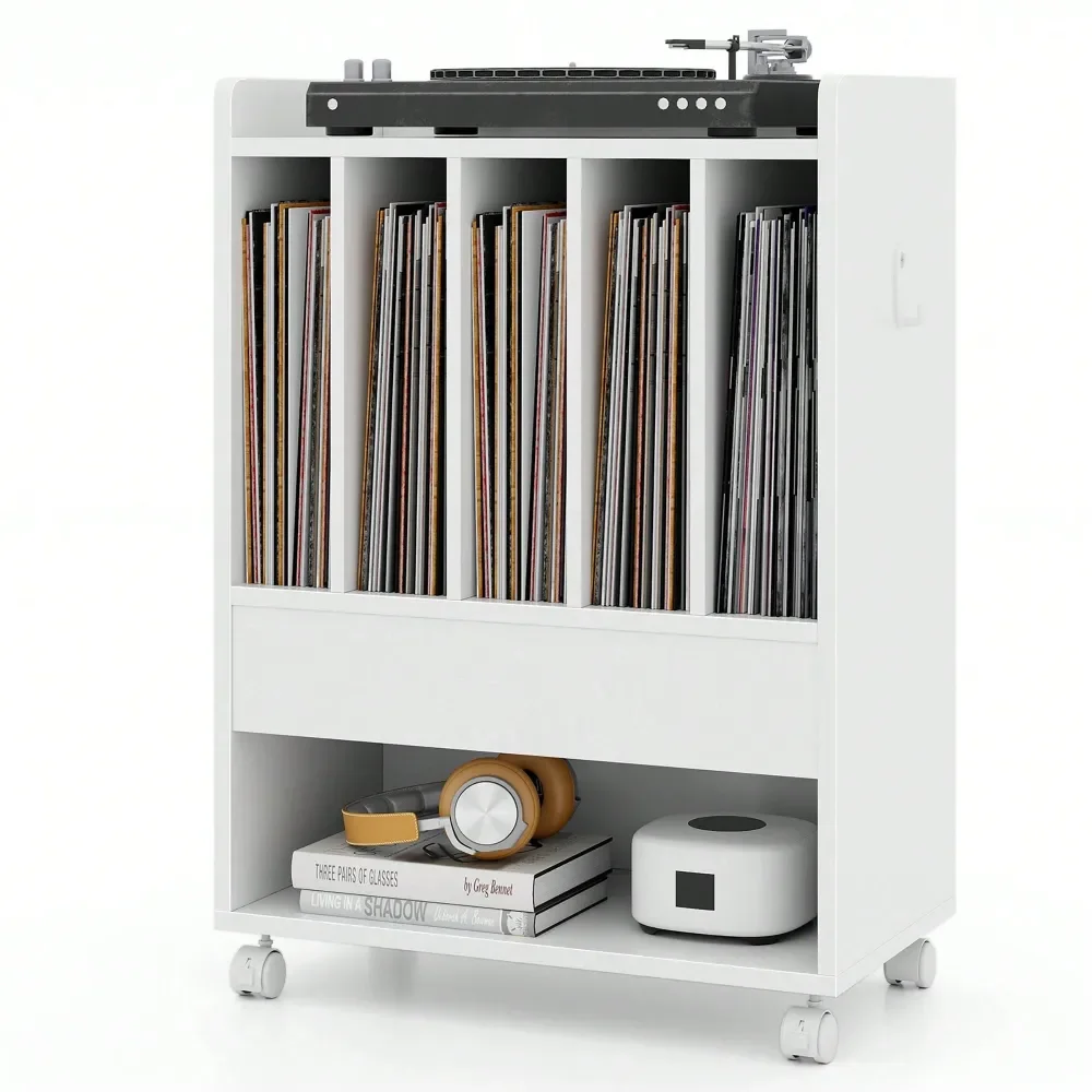 Record Player Stand On Wheels W PullOut Drawer Open Shelf Lockable Wheels