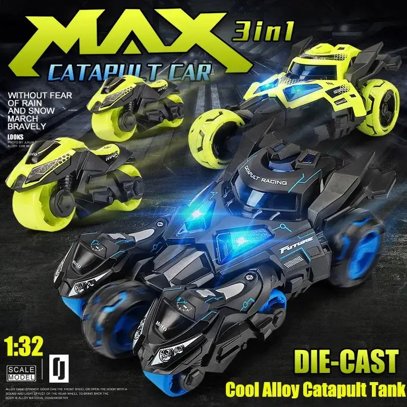 1:32 3 en 1 catapulta Boomerang coche de aleación de simulación con sonido ligero cuatro ruedas de alta velocidad juguetes para tirar hacia atrás para niños regalo