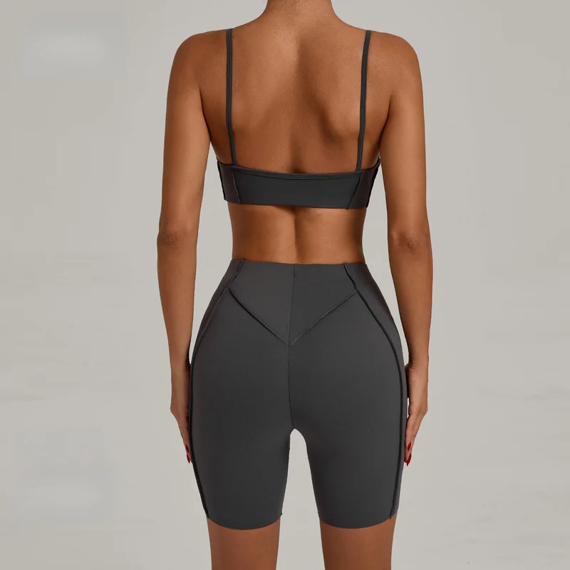 High Waist Brushed Biker Shorts Sports Bra Set Tight Fitting Quick Dry Summer Women Yoga Gym Running Fitness Outfit Activewear