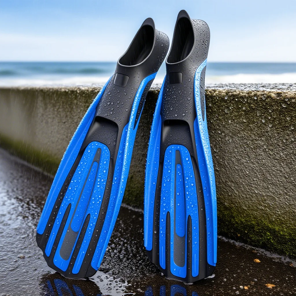 Swimming Snorkeling 3-Color Silicone Rubber Free Diving Lung Flippers Mid-Length Heel-Style Long Flippers