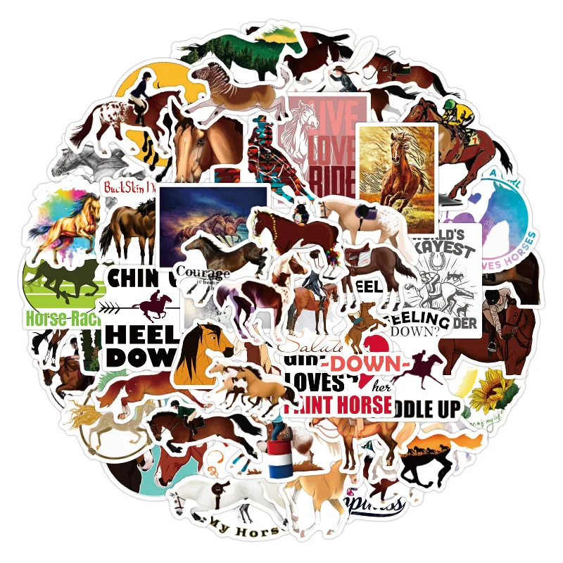 50PCS Cartoon Horse Stickers Equestrian Show Graffiti Sticker for Laptop Notebook Skateboard Computer Luggage Decal Sticker