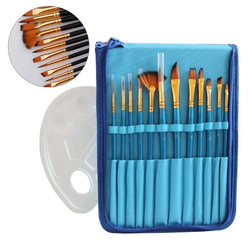 13 pennelli per pittura acrilica con tavolozza colori Pennello per acquerello Pennello per capelli in nylon per pittura