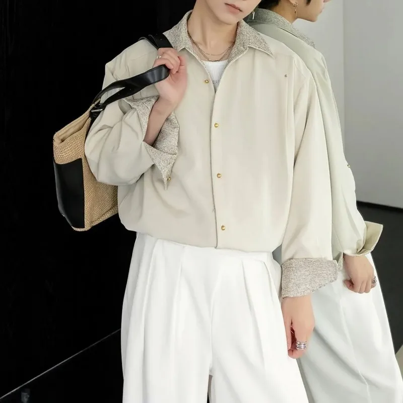 Men's Black Button Oversized Shirt Jacket Long Sleeve Shirt Contrast Collar Cuffs Loose Fit Versatile Casual Button-Down Top