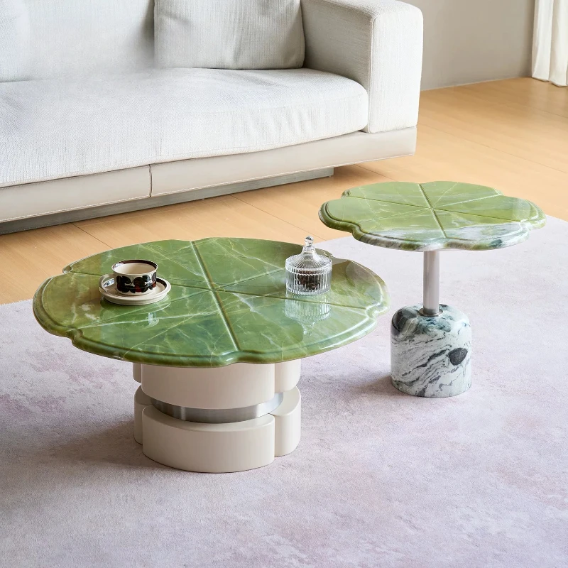 Luxury stone glacier green lotus leaf coffee table natural marble tall combination coffee table villa