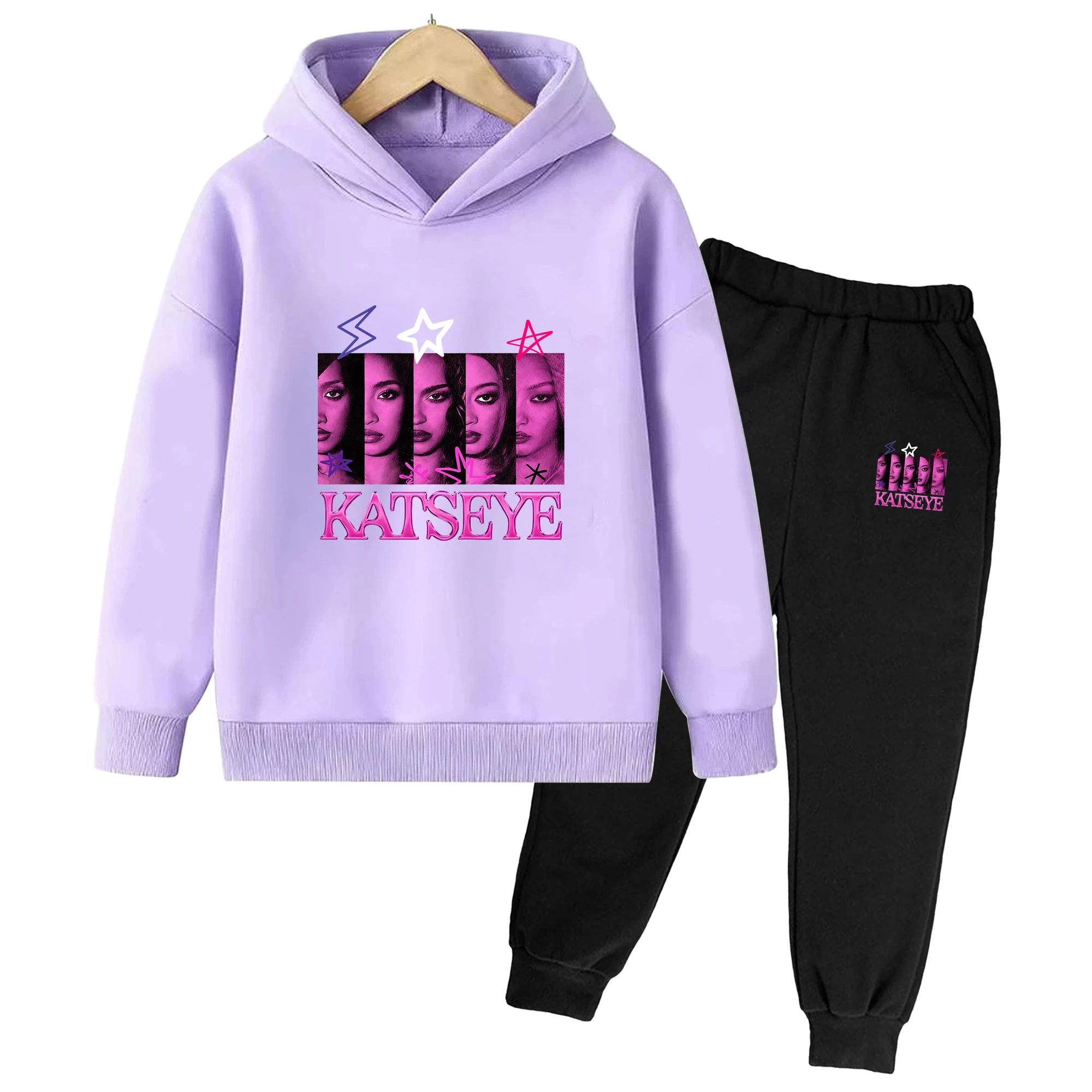 Girls Hoodie And Pants Set Katseye Korean Style Gothic Y2k Gnarly Fans Merch Hooded Sweatshirt For 3-14Y Kids Hip Hop