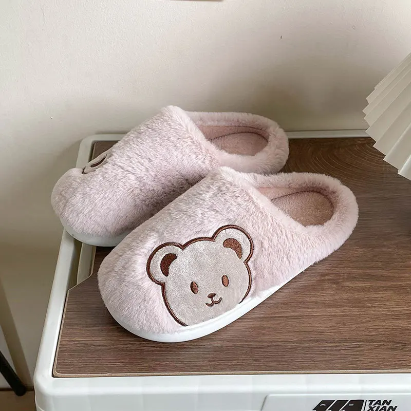 

Women's Winter Slippers New Cartoon Teddy Bear Home Thick-Soled Indoor Plush Slippers