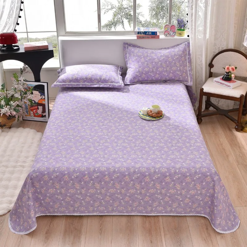 Breathable Raw Cotton Thick Yarn Cooling Bed Set with Lace Edge | 3Pcs Bedding for Summer