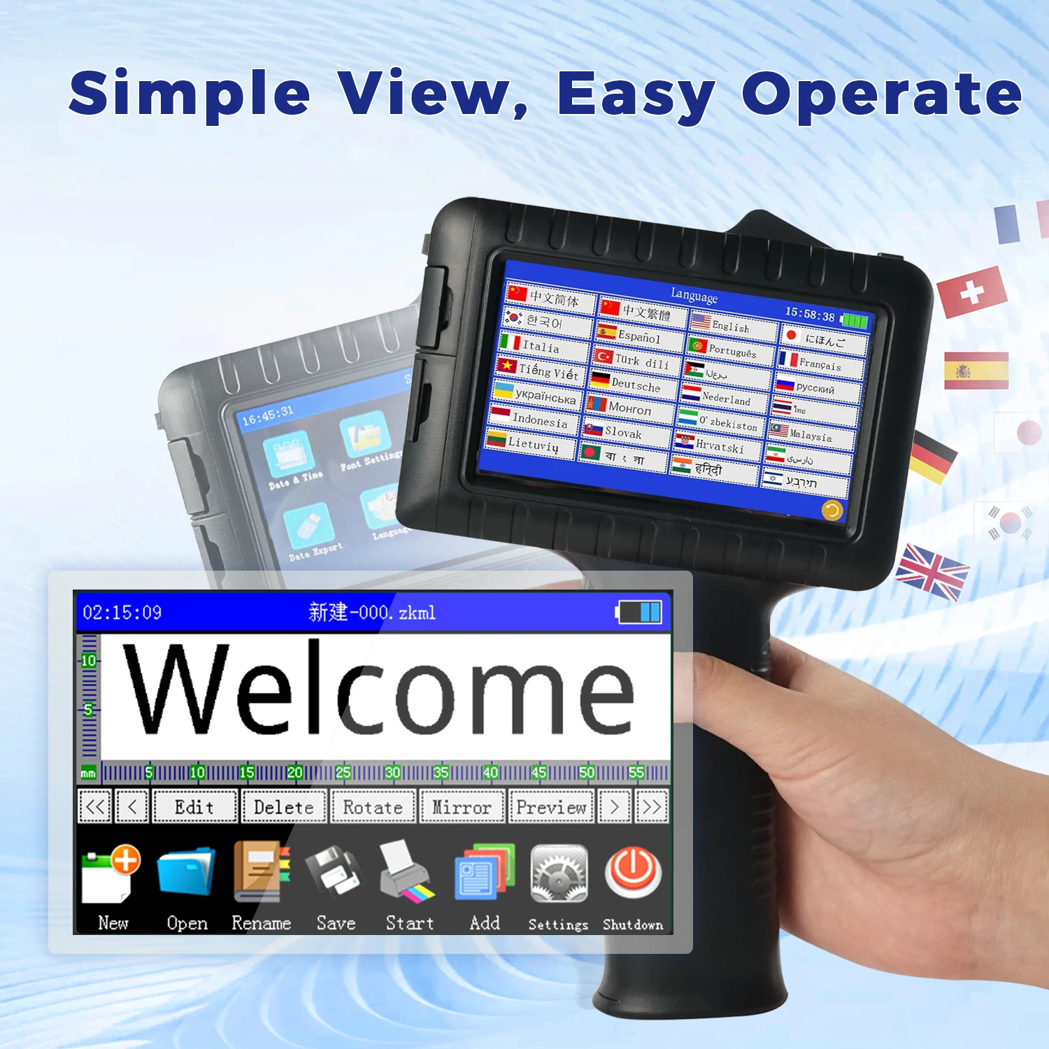 600DPI Ergonomic Multifunctional with 42ml Quick-Dry Ink Cartridge for Outdoor Use Handheld Inkjet Printer