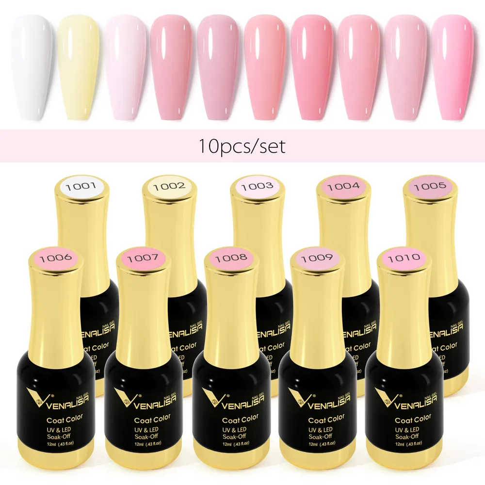 12ml*10pcs/kit VENALISA Nail Gel Polish Super Glossy Tempered Top Coat Soak off UV LED Jelly Pink Gel Lacquer Starry Gel Polish