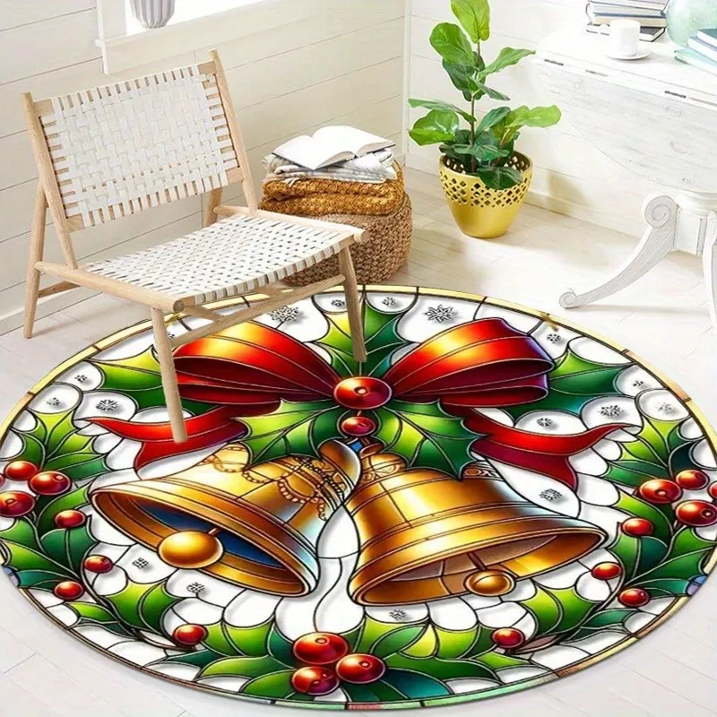 Christmas Snowy Cabin Round Rug Winter Forest Deer Circular Carpet Living Room Cozy Mountain House Area Rugs  Holiday Decor Mat