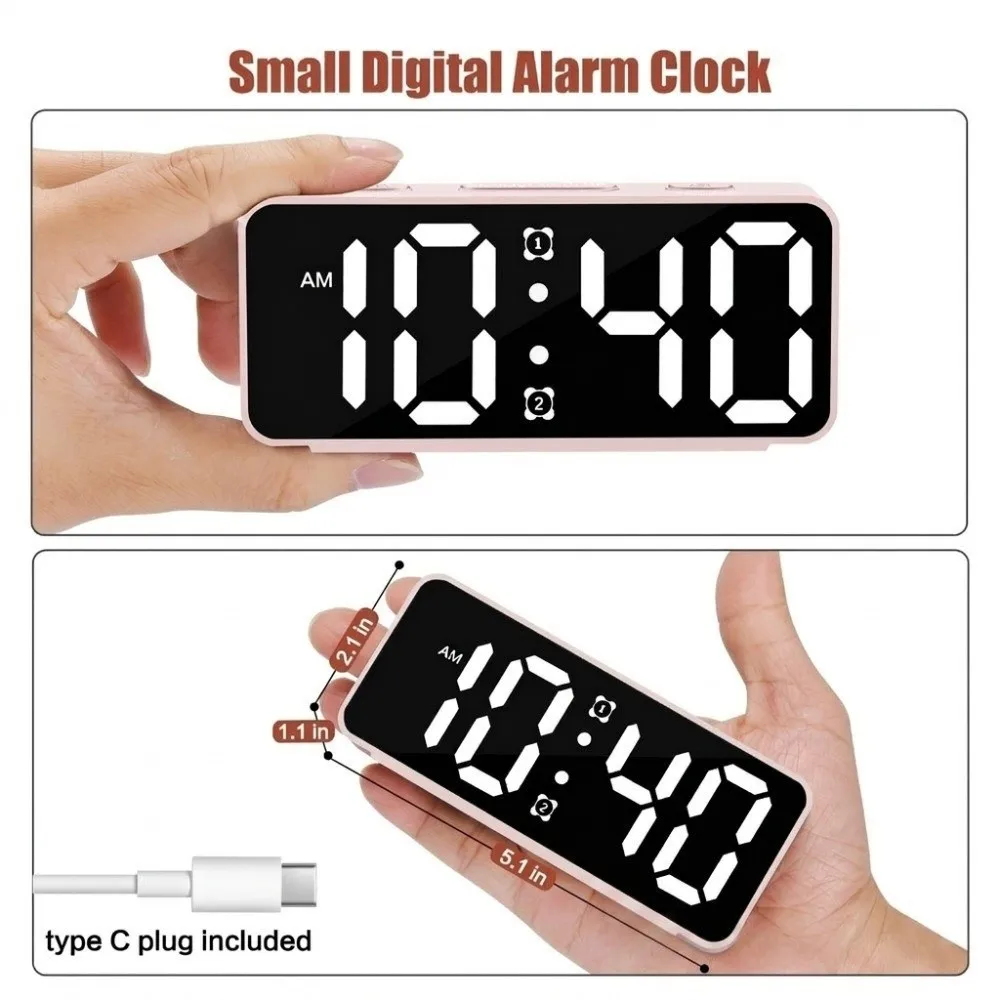 RGB Display Table Clock Multi-functional 12/24H Display Desktop Alarm Clock 2 Set Alarms Adjustable Digital Alarm Clock Bedroom