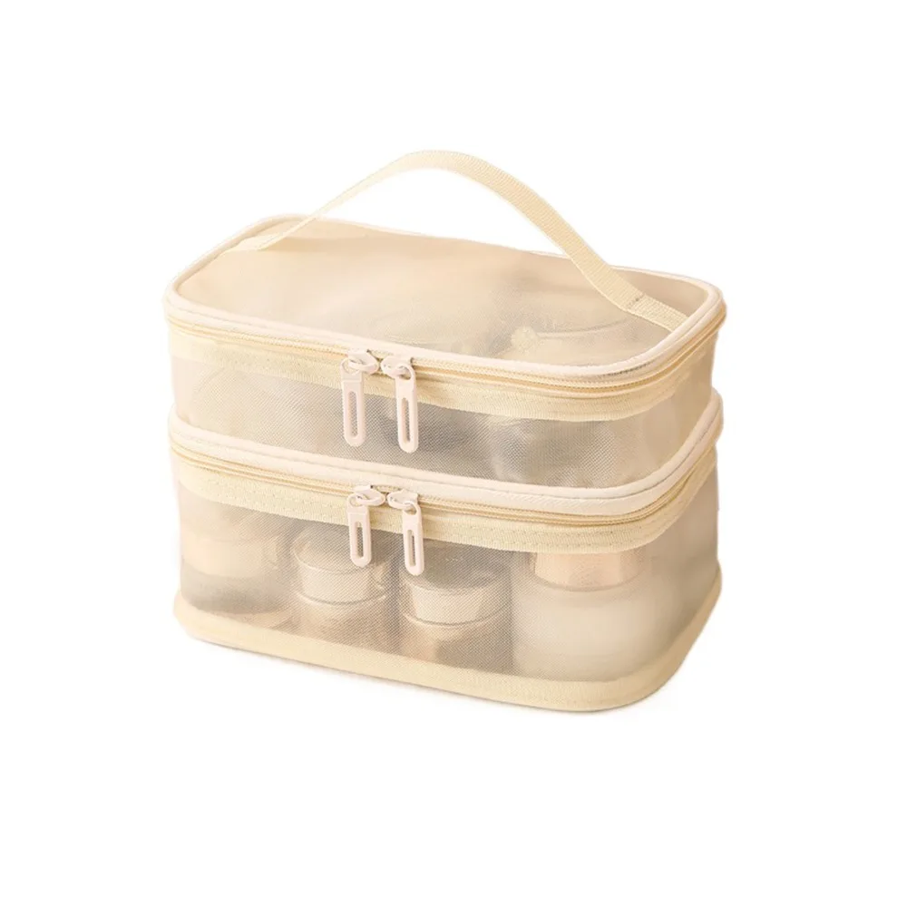 

1/2/3 Layers Mesh Cosmetic Bags Zipper Wash Pouch Perspective Makeup Bag Large Capacity INS Cosmetic Storage Bag Outdoor